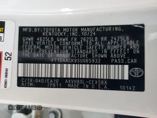 2025 Toyota Camry LE with VIN 4T1DAACK8SU065932, listed as a Copart auction lot 44106555 with 5,392 mi miles and Salvage Title. Bid and sale history available at carsss.com. Image 14.