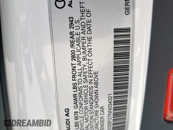 2022 Audi A7 Prestige с VIN WAUV2BF27NN034321, выставлен на аукционе Copart как лот 56414265 с пробегом 18 429 миль миль и Списание • Salvage title. История ставок и продаж доступна на DreamBid. Изображение 13.