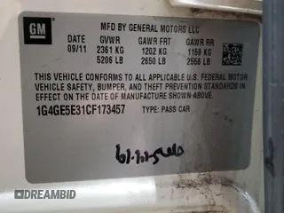 2012 Buick LaCrosse Premium 1 with VIN 1G4GE5E31CF173457, listed as a Copart auction lot 81703704 with 136,844 mi miles and Salvage title. Bid and sale history available at DreamBid. Image 13.