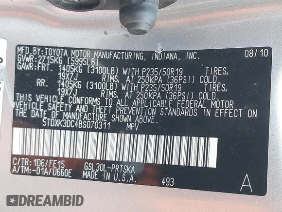 2011 Toyota Sienna SE with VIN 5TDXK3DC4BS070311, listed as a IAAI auction lot 41379741 with 138,589 mi miles. Bid and sale history available at carsss.com. Image 9.