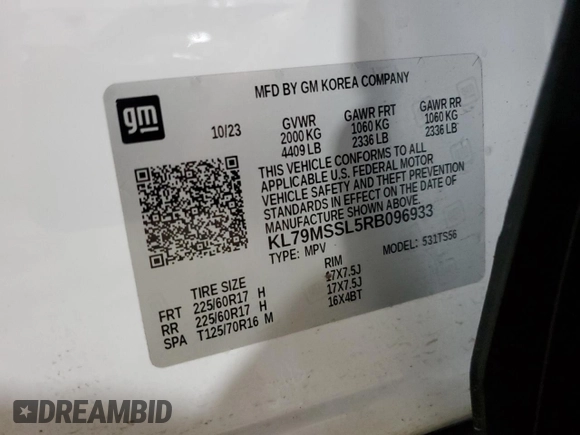 2024 Chevrolet TrailBlazer ACTIV with VIN KL79MSSL5RB096933, listed as a Copart auction lot 51236745 with Not Provided miles and Salvage Title. Bid and sale history available at DreamBid. Image 13.