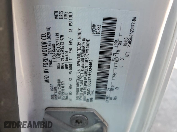 2017 Ford Transit Connect XL with VIN NM0LS6E73H1334462, listed as a Copart auction lot 55805875 with 83,311 mi miles and Salvage title. Bid and sale history available at DreamBid. Image 13.