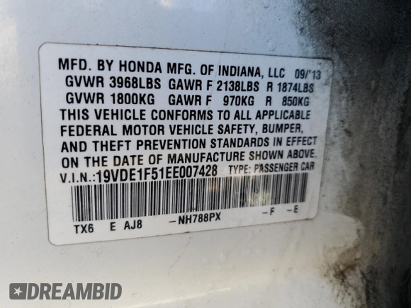 2014 Acura ILX Premium Pkg with VIN 19VDE1F51EE007428, listed as a Copart auction lot 87689375 with 158,070 mi miles and Salvage Title. Bid and sale history available at carsss.com. Image 12.