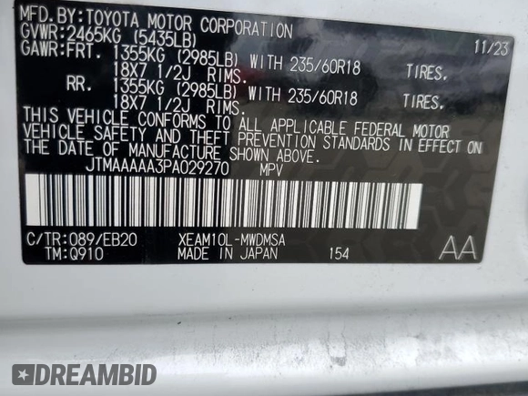2023 Toyota bZ4X XLE z VIN JTMAAAAA3PA029270, wystawiony jako Copart lot #54526365 z przebiegiem 24 239 mil mil oraz Szkoda całkowita • Salvage title. Historia ofert i sprzedaży dostępna na DreamBid. Obrazek 14.