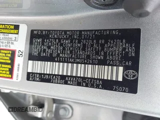 2021 Toyota Camry SE Nightshade with VIN 4T1T11AK3MU542610, listed as a IAAI auction lot 39350024 with 71,086 mi miles and . Bid and sale history available at DreamBid. Image 9.
