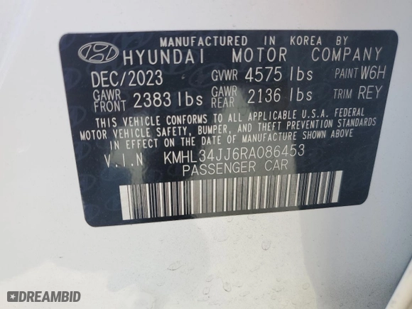 2024 Hyundai Sonata Hybrid SEL with VIN KMHL34JJ6RA086453, listed as a Copart auction lot 61966474 with 6,564 mi miles and Salvage Title. Bid and sale history available at carsss.com. Image 14.