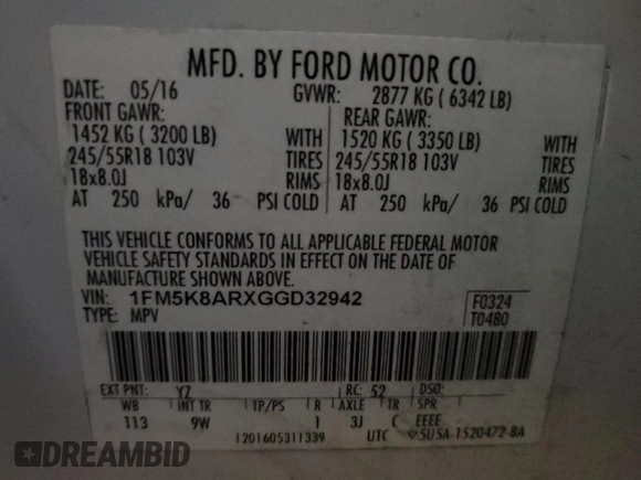 2016 Ford Utility Police Interceptor with VIN 1FM5K8ARXGGD32942, listed as a Copart auction lot 83344034 with 102,355 mi miles and Salvage Title. Bid and sale history available at carsss.com. Image 13.