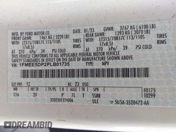 2023 Ford Bronco z VIN 1FMEE5DP2PLB01735, wystawiony jako IAAI lot #42687705 z przebiegiem 40 284 mil mil oraz . Historia ofert i sprzedaży dostępna na DreamBid. Obrazek 9.