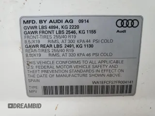 2015 Audi Q3 Premium Plus with VIN WA1EFCFS7FR004141, listed as a Copart auction lot 53737925 with 97,568 mi miles and Clean title. Bid and sale history available at DreamBid. Image 13.