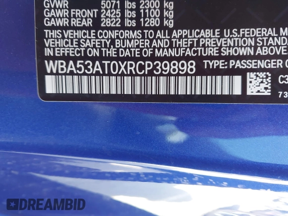 2024 BMW 4 Series M440i with VIN WBA53AT0XRCP39898, listed as a IAAI auction lot 41583884 with 2,212 mi miles and . Bid and sale history available at carsss.com. Image 9.