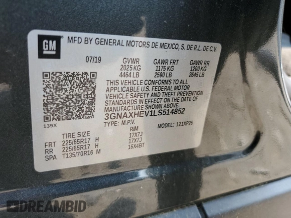 2020 Chevrolet Equinox LS z VIN 3GNAXHEV1LS514852, wystawiony jako Copart lot #58437115 z przebiegiem 67 470 mil mil oraz Szkoda całkowita • Salvage title. Historia ofert i sprzedaży dostępna na DreamBid. Obrazek 14.