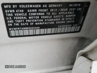2019 Volkswagen Arteon SE R-Line with VIN WVWFR7AN8KE022403, listed as a Copart auction lot 71025353 with 49,391 mi miles and . Bid and sale history available at DreamBid. Image 15.