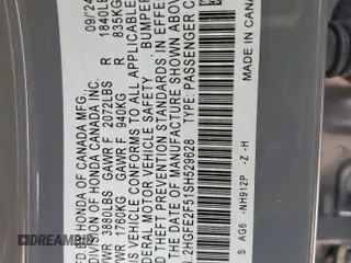 2025 Honda Civic Sport with VIN 2HGFE2F51SH529628, listed as a Copart auction lot 57871165 with Not provided miles and Salvage title. Bid and sale history available at DreamBid. Image 12.
