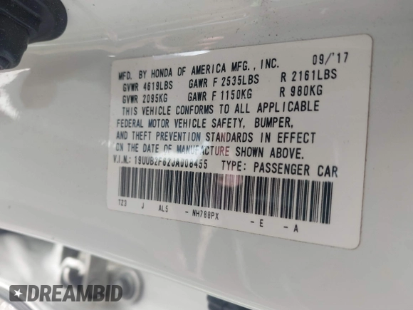 2018 Acura TLX w/A-SPEC Pkg with VIN 19UUB2F62JA008455, listed as a IAAI auction lot 41421336 with 1 mi miles. Bid and sale history available at carsss.com. Image 9.