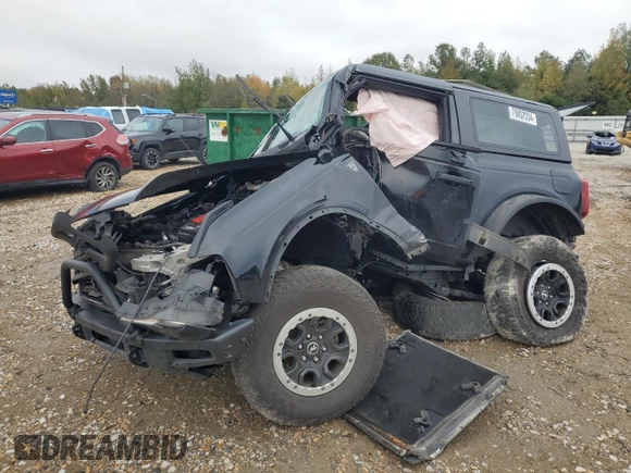 2023 Ford Bronco with VIN 1FMDE5CP9PLB01308, listed as a Copart auction lot 79002934 with Not Provided miles and Salvage Title. Bid and sale history available at carsss.com. Image 1.