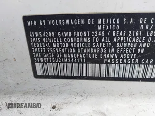 2019 Volkswagen Jetta GLI S with VIN 3VW5T7BU2KM244171, listed as a IAAI auction lot 41967344 with 90,000 mi miles and . Bid and sale history available at DreamBid. Image 9.