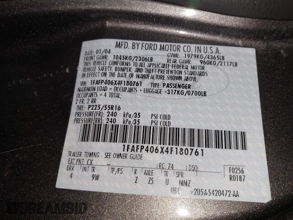 2004 Ford Mustang Standard с VIN 1FAFP406X4F180761, выставлен на аукционе IAAI как лот 42217437 с пробегом 55 356 миль миль и . История ставок и продаж доступна на DreamBid. Изображение 9.