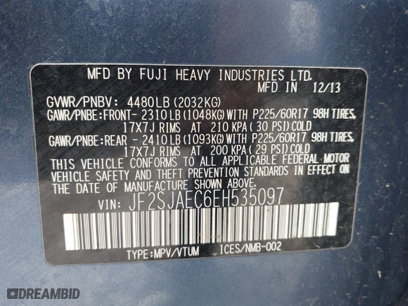 2014 Subaru Forester 2.5i Premium with VIN JF2SJAEC6EH535097, listed as a IAAI auction lot 42026026 with 172,265 mi miles. Bid and sale history available at carsss.com. Image 9.