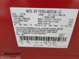 2019 Ford Explorer Limited z VIN 1FM5K7FH1KGA96037, wystawiony jako Copart lot #83707294 z przebiegiem 58 764 mil mil oraz Szkoda całkowita • Salvage title. Historia ofert i sprzedaży dostępna na DreamBid. Obrazek 14.