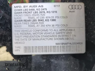 2018 Audi Q5 Premium Plus with VIN WA1BNAFY4J2024928, listed as a Copart auction lot 52381805 with 66,194 mi miles and Salvage Title. Bid and sale history available at carsss.com. Image 14.