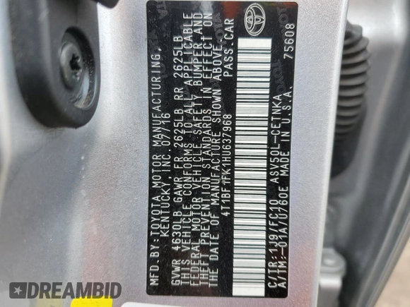 2017 Toyota Camry XLE with VIN 4T1BF1FK1HU637968, listed as a Copart auction lot 46239355 with 68,040 mi miles and Salvage Title. Bid and sale history available at carsss.com. Image 15.