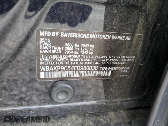 2015 BMW 5 Series 550i xDrive с VIN WBAKP9C54FD980038, выставлен на аукционе Copart как лот 56051025 с пробегом 83 889 миль миль и Списание • Salvage title. История ставок и продаж доступна на DreamBid. Изображение 12.