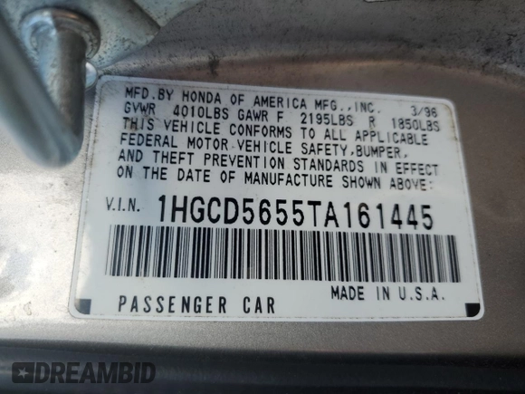1996 Honda Accord EX with VIN 1HGCD5655TA161445, listed as a Copart auction lot 82195004 with 192,130 mi miles and Salvage Title. Bid and sale history available at DreamBid. Image 12.