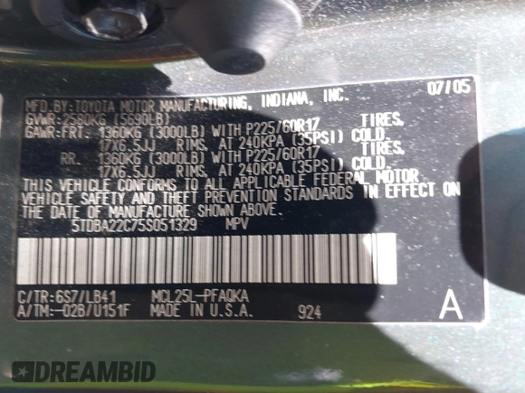 2005 Toyota Sienna XLE with VIN 5TDBA22C75S051329, listed as a IAAI auction lot 42147864 with 187,831 mi miles. Bid and sale history available at carsss.com. Image 9.