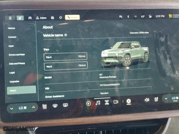 2022 Rivian R1T Adventure Package with VIN 7FCTGAAA9NN008771, listed as a Copart auction lot 42402765 with 31,006 mi miles and Salvage Title. Bid and sale history available at carsss.com. Image 9.
