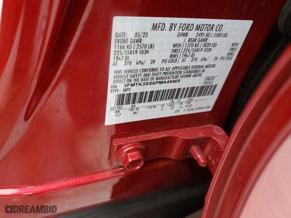 2023 Ford Mustang Mach-E Premium with VIN 3FMTK3SS6PMA49469, listed as a Copart auction lot 86299504 with NaN miles and Salvage Title. Bid and sale history available at carsss.com. Image 13.