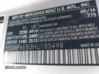 2017 Mercedes-Benz C 43 AMG with VIN 55SWF6EB3HU185498, listed as a IAAI auction lot 41989123 with 92,981 mi miles and . Bid and sale history available at DreamBid. Image 9.