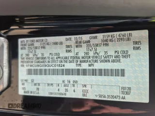 2016 Ford Escape SE z VIN 1FMCU9GX9GUC01824, wystawiony jako IAAI lot #42396853 z przebiegiem 57 608 mil mil oraz . Historia ofert i sprzedaży dostępna na DreamBid. Obrazek 2.