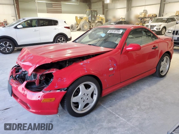 2000 Mercedes-Benz SLK 230 Kompressor with VIN WDBKK47F8YF150465, listed as a Copart auction lot 82610754 with 87,581 mi miles and Clean title. Bid and sale history available at DreamBid. Image 1.