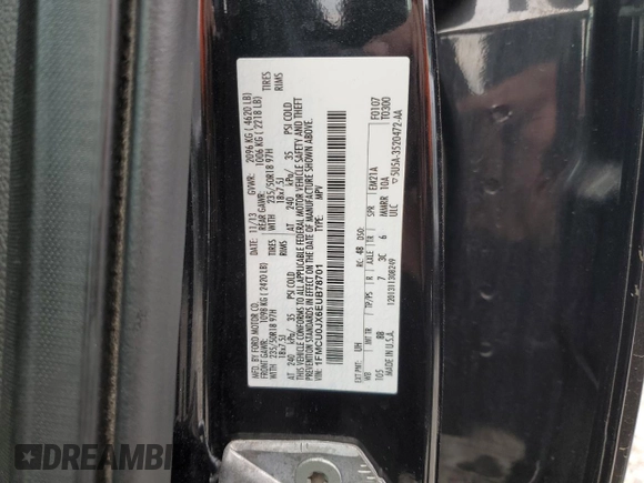 2014 Ford Escape Titanium with VIN 1FMCU0JX6EUB78701, listed as a Copart auction lot 50612945 with 105,729 mi miles and Salvage Title. Bid and sale history available at carsss.com. Image 13.
