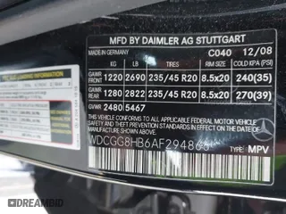 2010 Mercedes-Benz GLK-Class GLK 350 with VIN WDCGG8HB6AF294866, listed as a IAAI auction lot 41854440 with 173,295 mi miles. Bid and sale history available at carsss.com. Image 9.