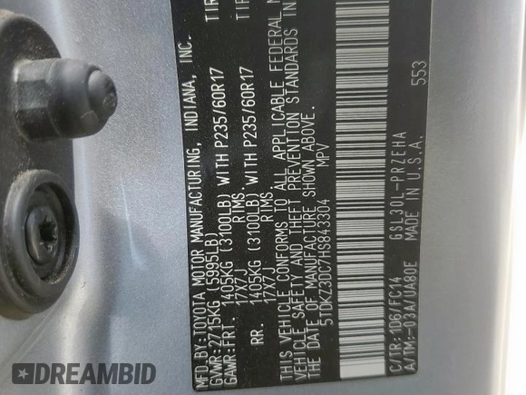 2017 Toyota Sienna LE Auto Access Seat with VIN 5TDKZ3DC7HS843304, listed as a Copart auction lot 64303995 with 126,195 mi miles and Salvage title. Bid and sale history available at DreamBid. Image 13.