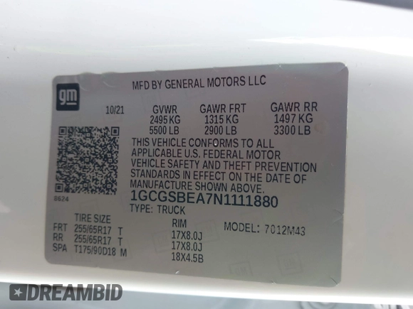 2022 Chevrolet Colorado 2WD Work Truck с VIN 1GCGSBEA7N1111880, выставлен на аукционе IAAI как лот 41805577 с пробегом 94 144 миль миль и . История ставок и продаж доступна на DreamBid. Изображение 9.