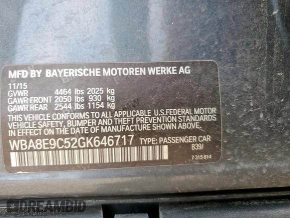 2016 BMW 3 Series 328i z VIN WBA8E9C52GK646717, wystawiony jako Copart lot #58204995 z przebiegiem 70 525 mil mil oraz Szkoda całkowita • Salvage title. Historia ofert i sprzedaży dostępna na DreamBid. Obrazek 13.