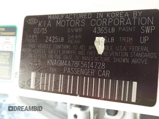 2015 Kia Optima LX z VIN KNAGM4A78F5614728, wystawiony jako IAAI lot #42494773 z przebiegiem 106 752 mil mil oraz . Historia ofert i sprzedaży dostępna na DreamBid. Obrazek 9.