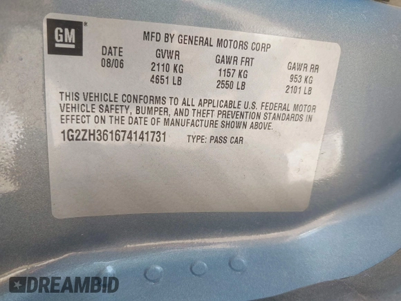 2007 Pontiac G6 GT with VIN 1G2ZH361674141731, listed as a IAAI auction lot 42496418 with Not provided miles and . Bid and sale history available at DreamBid. Image 9.