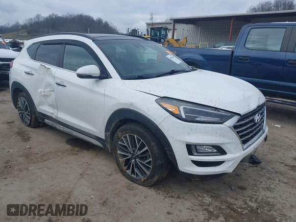 2019 Hyundai Tucson Ultimate with VIN KM8J3CALXKU016834, listed as a IAAI auction lot 40970606 with 104,208 mi miles. Bid and sale history available at carsss.com. Image 1.