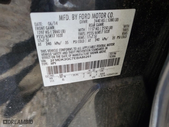2014 Ford Edge SE with VIN 2FMDK3GC7EBA86261, listed as a Copart auction lot 50765005 with 129,210 mi miles and Salvage Title. Bid and sale history available at carsss.com. Image 15.