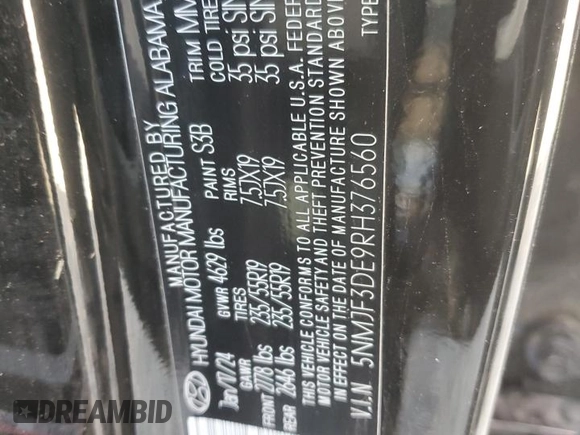 2024 Hyundai Tucson SEL with VIN 5NMJF3DE9RH376560, listed as a Copart auction lot 47667465 with 21,465 mi miles and Non Repairable. Bid and sale history available at carsss.com. Image 16.
