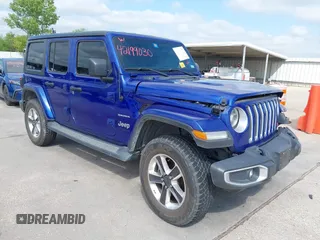 2019 Jeep Wrangler Unlimited Sahara with VIN 1C4HJXEG2KW501485, listed as a IAAI auction lot 42199030 with 74,113 mi miles and . Bid and sale history available at DreamBid. Image 1.