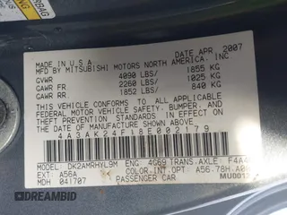 2008 Mitsubishi Eclipse GS with VIN 4A3AK24F18E002179, listed as a IAAI auction lot 41237752 with 107,505 mi miles and . Bid and sale history available at DreamBid. Image 9.