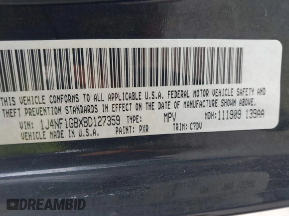 2011 Jeep Patriot Latitude with VIN 1J4NF1GBXBD127359, listed as a IAAI auction lot 41179236 with 200,724 mi miles and . Bid and sale history available at DreamBid. Image 9.