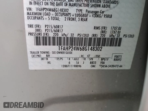 2008 Ford Taurus SEL with VIN 1FAHP24W68G148302, listed as a Copart auction lot 75109584 with Not Provided miles and Salvage Title. Bid and sale history available at carsss.com. Image 12.