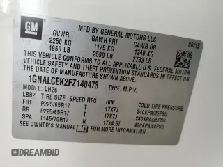 2015 Chevrolet Equinox LT with VIN 1GNALCEK2FZ140473, listed as a Copart auction lot 46640255 with 79,038 mi miles and Salvage Title. Bid and sale history available at carsss.com. Image 13.
