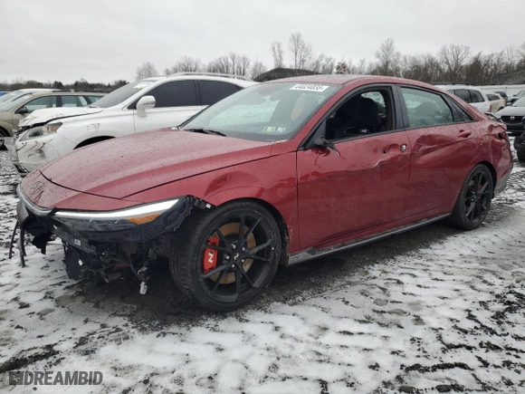 2025 Hyundai Elantra N with VIN KMHLW4DK7SU024981, listed as a Copart auction lot 44024035 with 584 mi miles and Salvage Title. Bid and sale history available at carsss.com. Image 1.