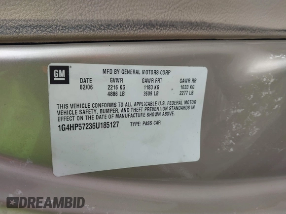 2006 Buick Lucerne CX with VIN 1G4HP57236U185127, listed as a IAAI auction lot 41856569 with 205,530 mi miles and . Bid and sale history available at DreamBid. Image 9.